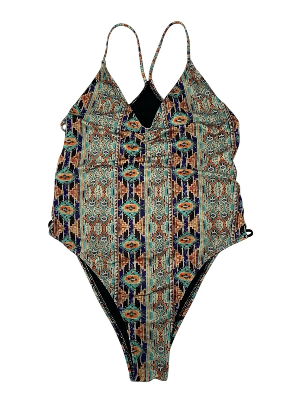 L*SPACE One Piece Swimsuit Size 10 Tribal Print Strappy Cutout Sides Boho